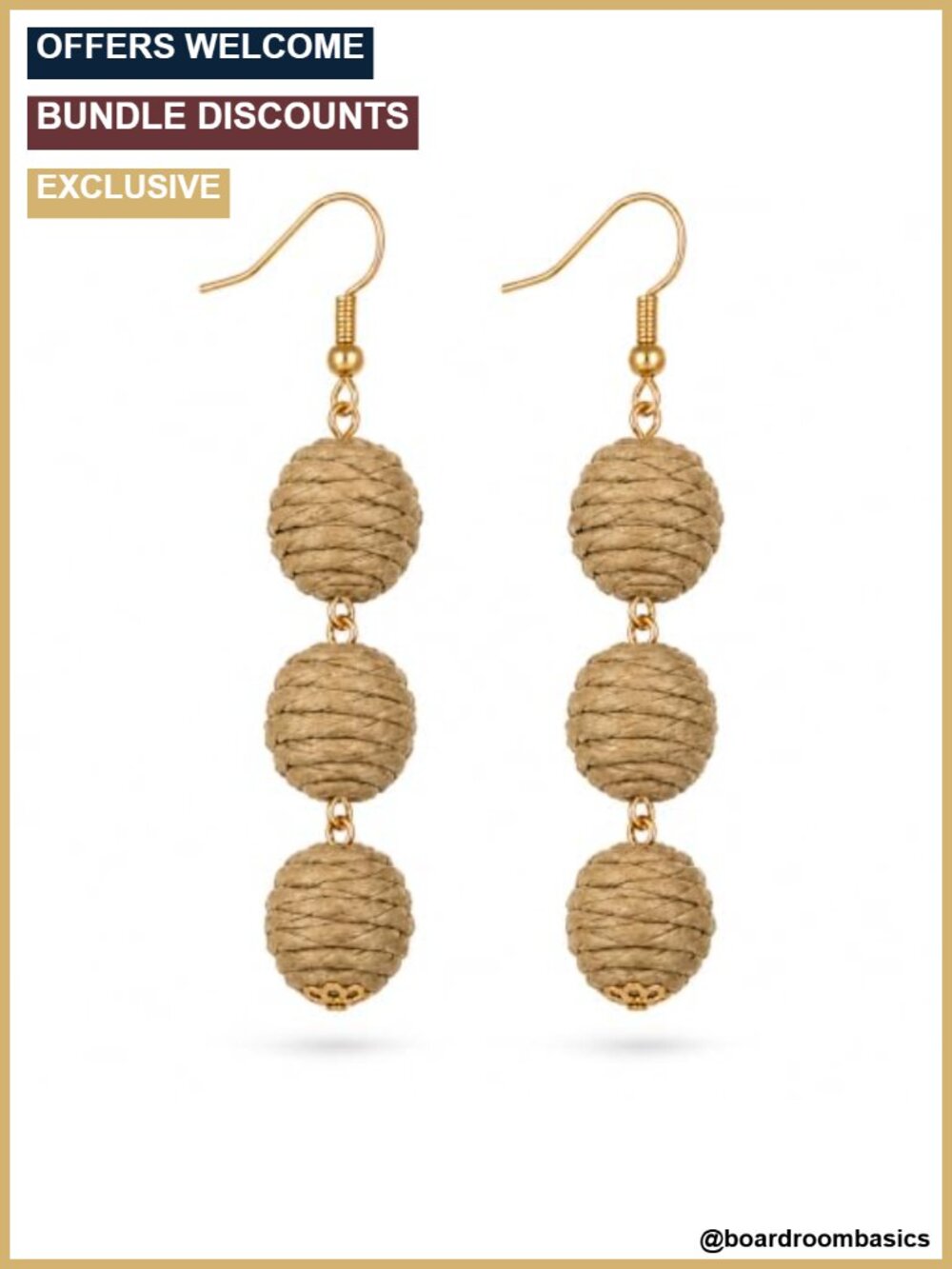 Raffia Woven Ball Dangle Earrings Lightweight Beach Boho Drop Summer